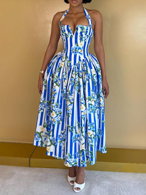 Printed Tied Halter Dress