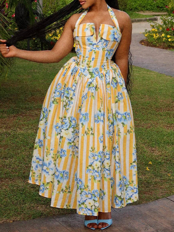 Printed Tied Halter Dress