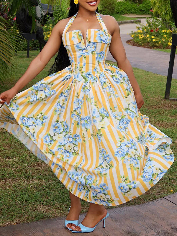 Printed Tied Halter Dress