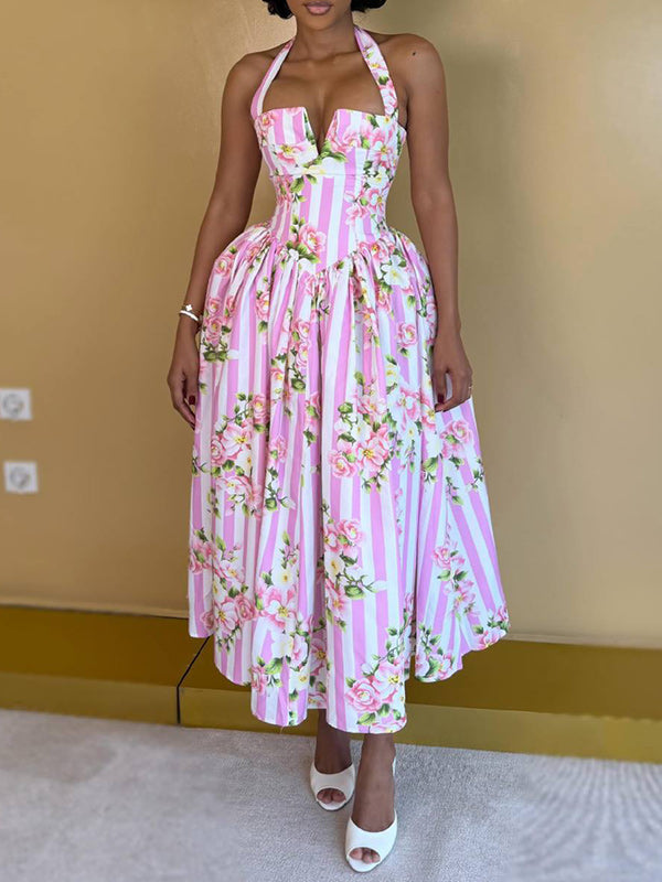 Printed Tied Halter Dress