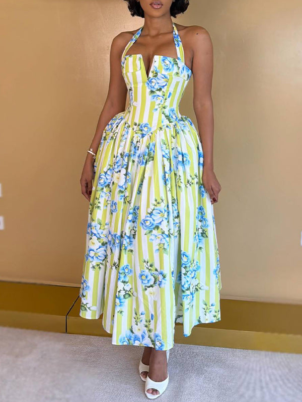 Printed Tied Halter Dress