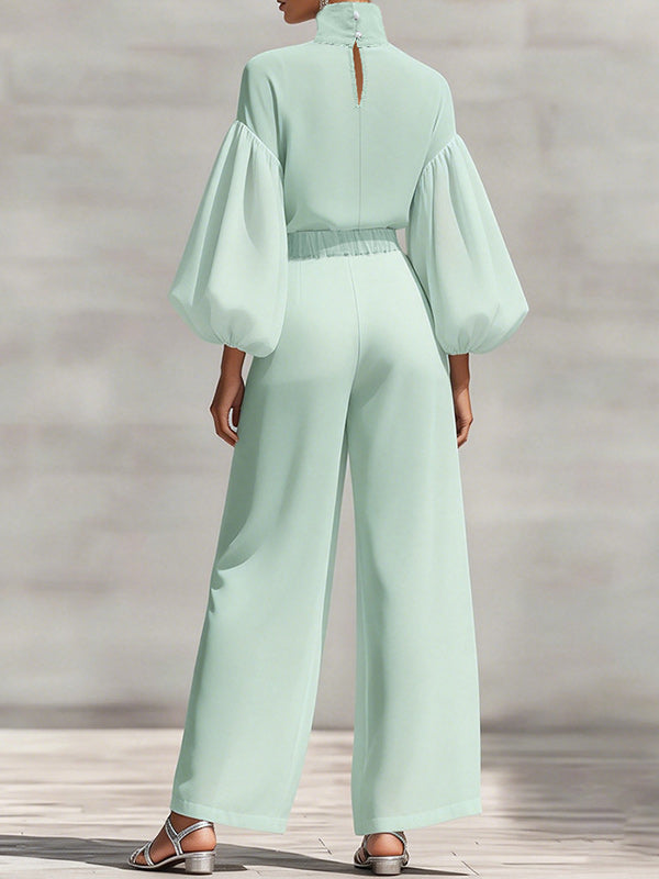 Puff-Sleeve Mock-Neck Top & Pants Set