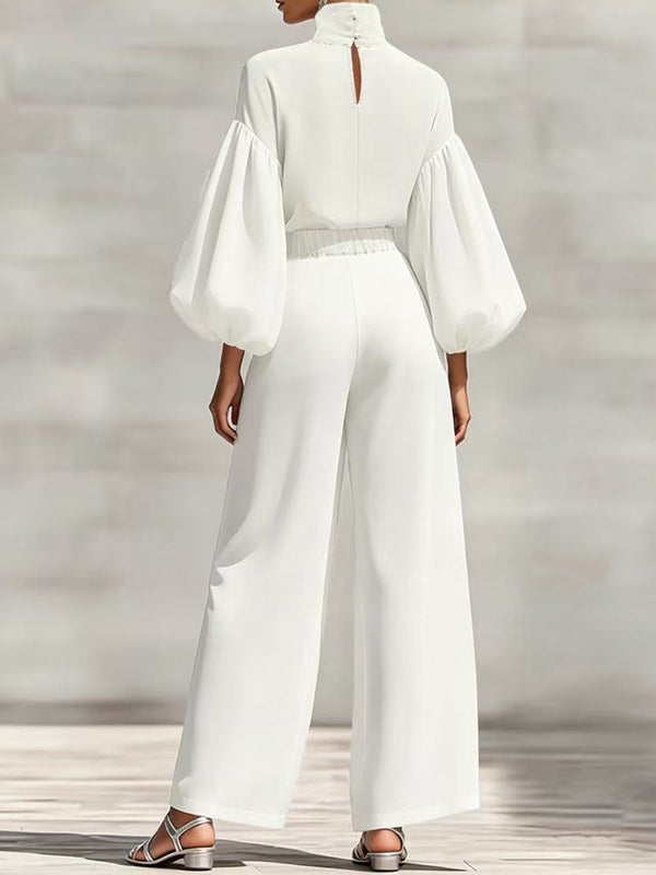 Puff-Sleeve Mock-Neck Top & Pants Set