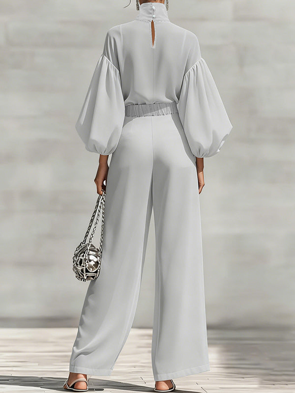 Puff-Sleeve Mock-Neck Top & Pants Set
