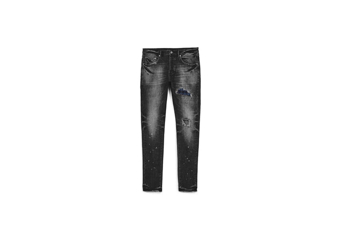 Purple Brand SKINNY PLAID PATCH WASHED BLACK DENIM