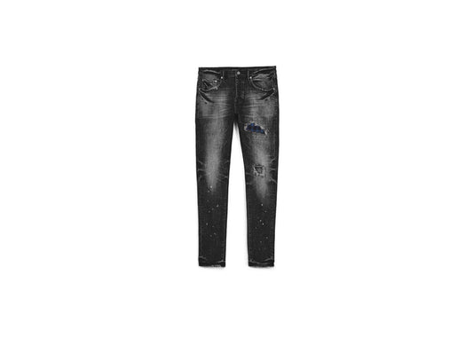 Purple Brand SKINNY PLAID PATCH WASHED BLACK DENIM