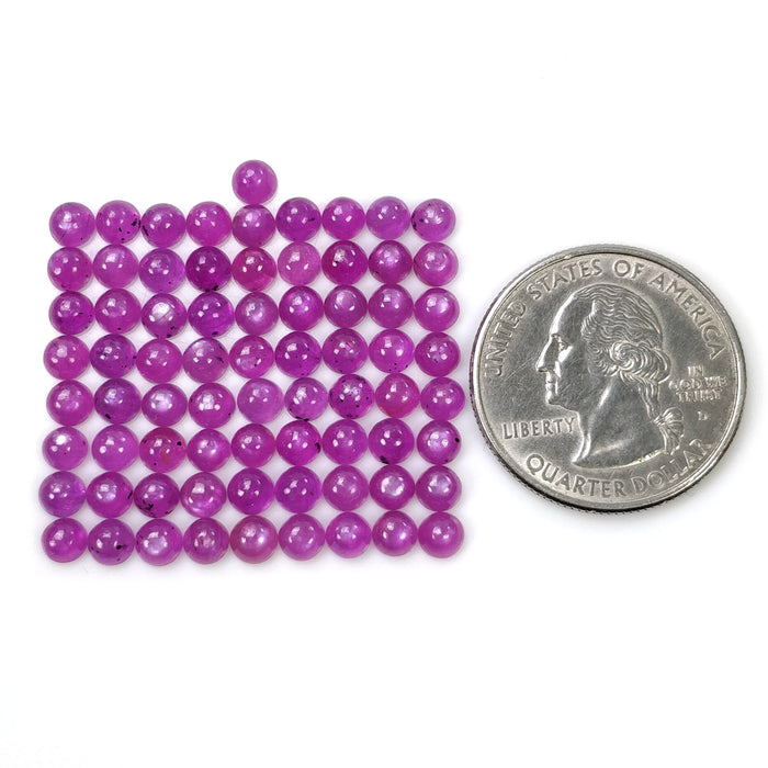 PURPLE RUBY GEMSTONE Cabochon : 32.15cts. Natural Untreated Unheated Ruby Gemstone Round Shape Cabochon 4mm 73pcs (With Video)