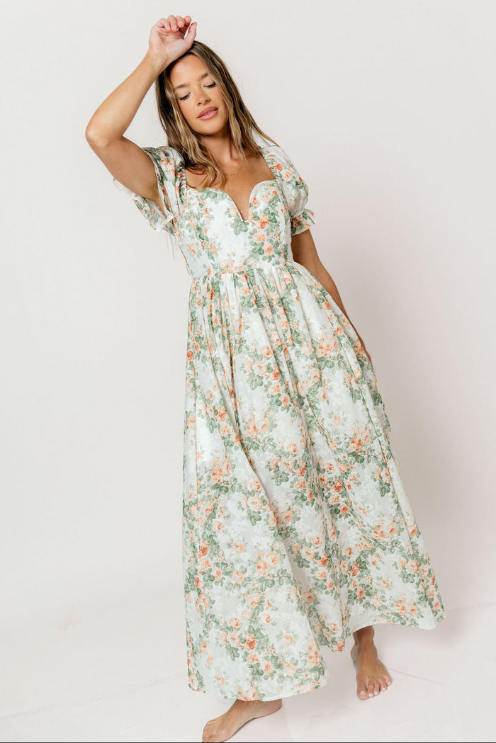 Raelynn Floral Maxi Dress in Cream/Dusty Peach