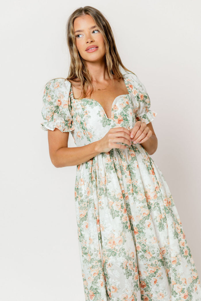 Raelynn Floral Maxi Dress in Cream/Dusty Peach