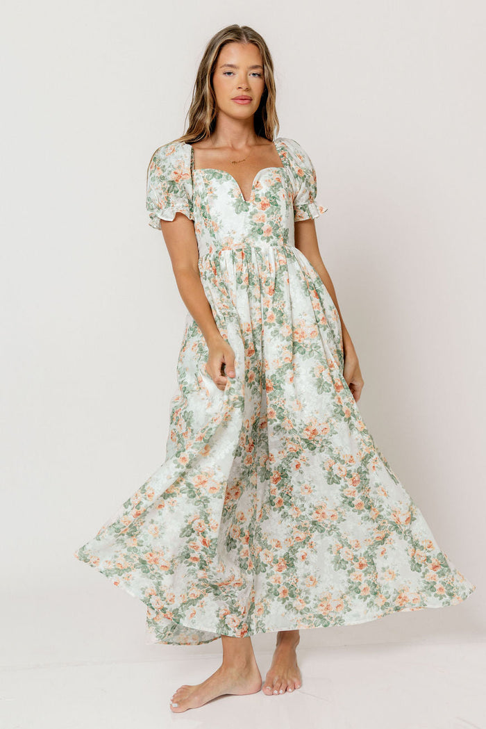 Raelynn Floral Maxi Dress in Cream/Dusty Peach