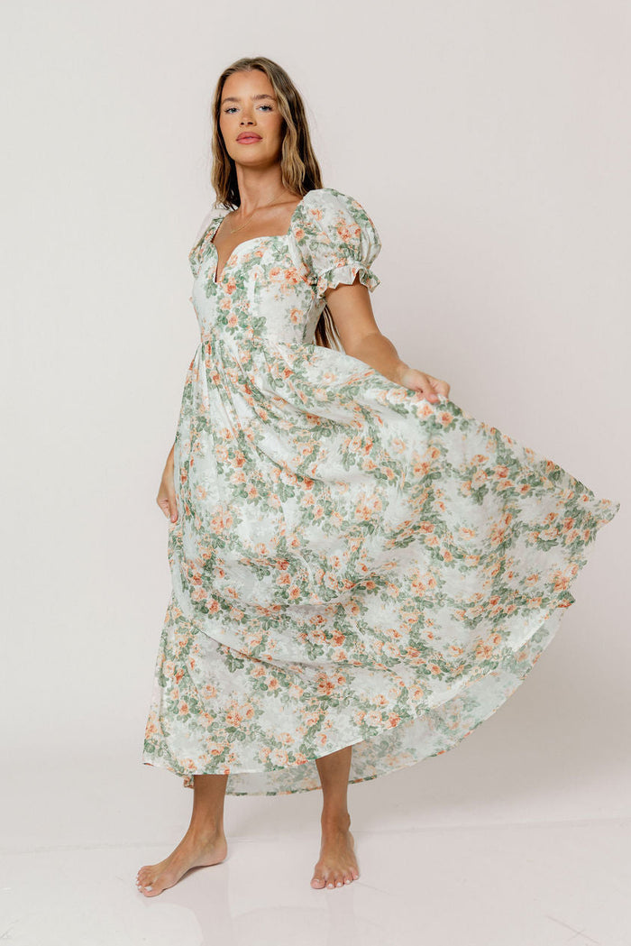 Raelynn Floral Maxi Dress in Cream/Dusty Peach