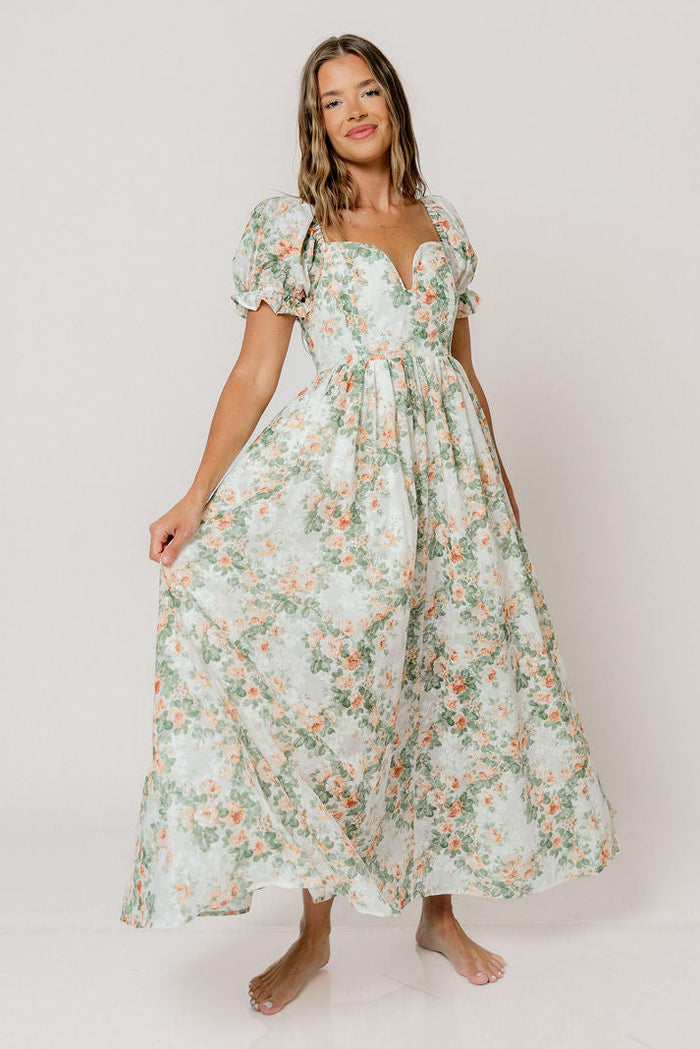 Raelynn Floral Maxi Dress in Cream/Dusty Peach