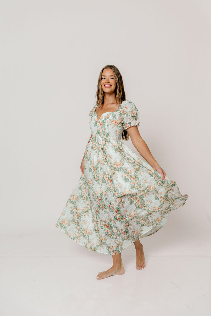 Raelynn Floral Maxi Dress in Cream/Dusty Peach