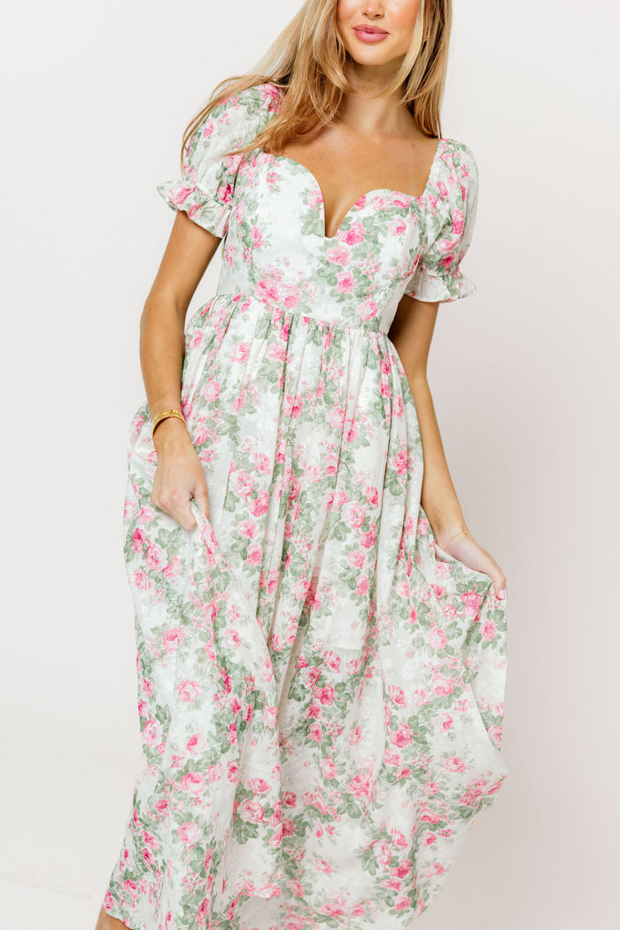 Raelynn Floral Maxi Dress in Cream/Dusty Rose