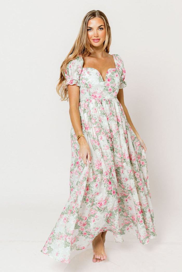 Raelynn Floral Maxi Dress in Cream/Dusty Rose