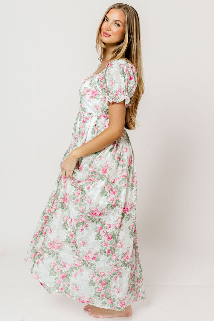 Raelynn Floral Maxi Dress in Cream/Dusty Rose