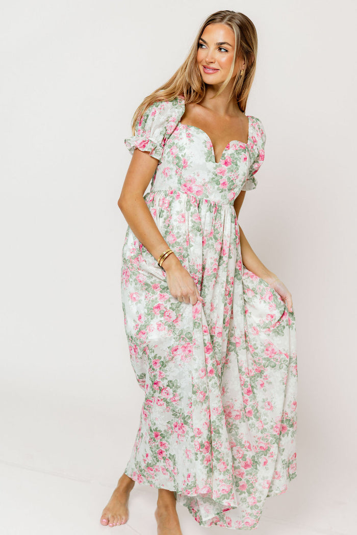 Raelynn Floral Maxi Dress in Cream/Dusty Rose