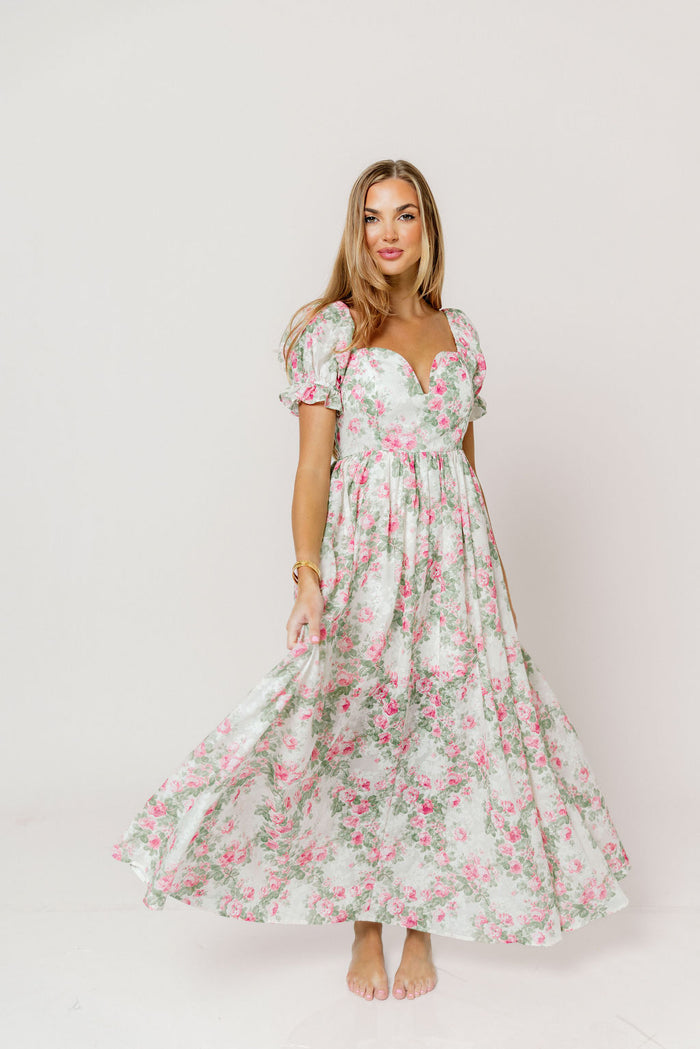 Raelynn Floral Maxi Dress in Cream/Dusty Rose