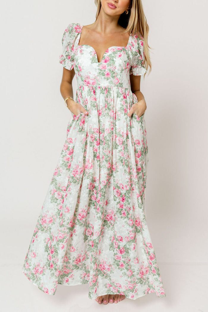 Raelynn Floral Maxi Dress in Cream/Dusty Rose
