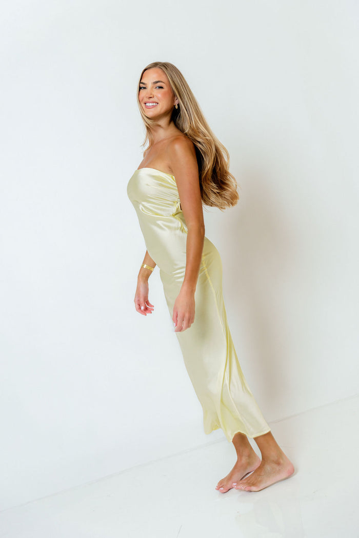 Raquel Strapless Maxi Dress in Light Yellow