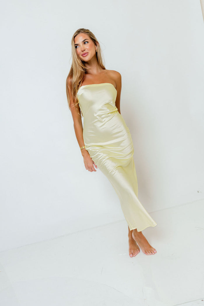 Raquel Strapless Maxi Dress in Light Yellow