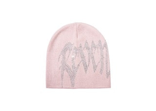 REVENGE ARCH LOGO RHINESTONE BEANIE PINK/CRYSTAL