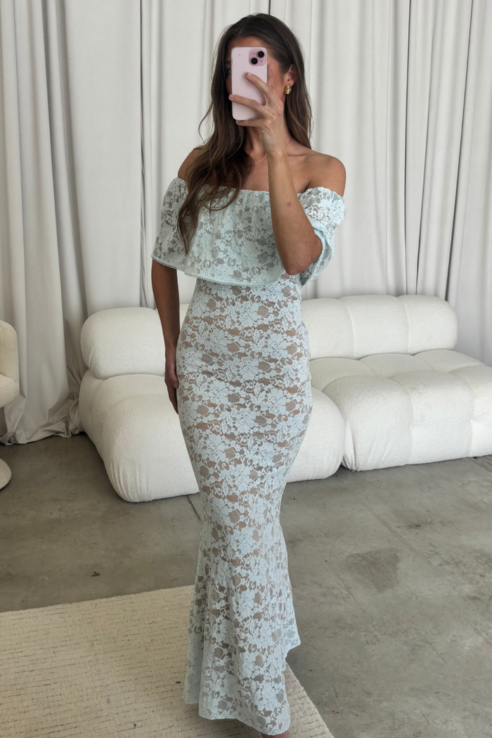 Reverie Lace Maxi Dress in Pale Blue