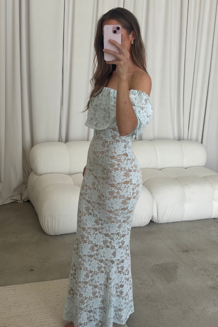 Reverie Lace Maxi Dress in Pale Blue