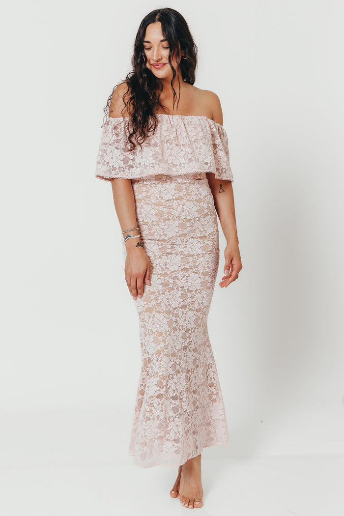 Reverie Lace Maxi Dress in Pale Pink