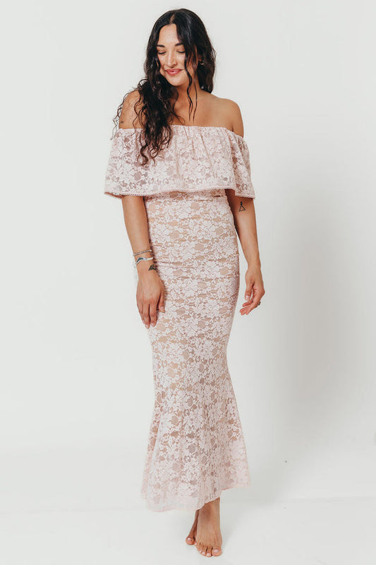 Reverie Lace Maxi Dress in Pale Pink