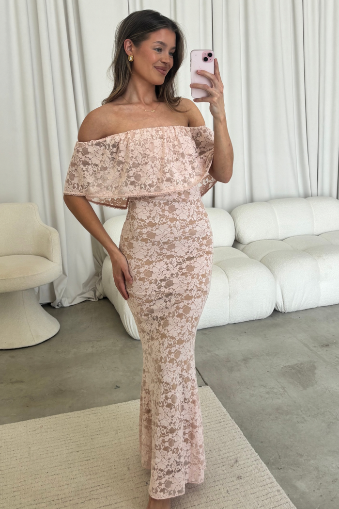 Reverie Lace Maxi Dress in Pale Pink