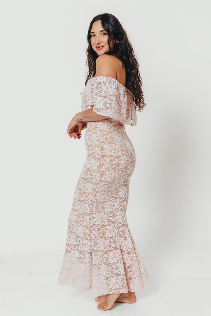 Reverie Lace Maxi Dress in Pale Pink