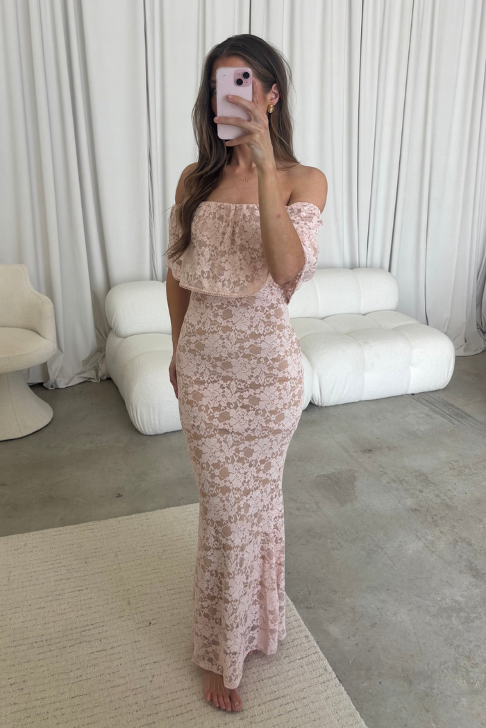 Reverie Lace Maxi Dress in Pale Pink