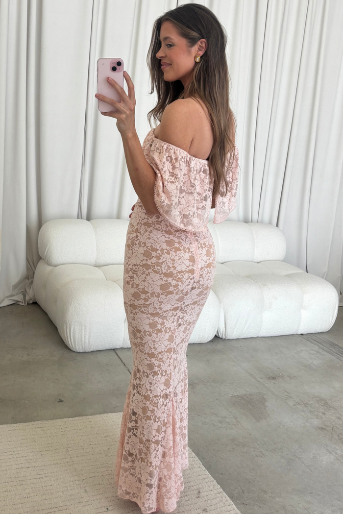 Reverie Lace Maxi Dress in Pale Pink