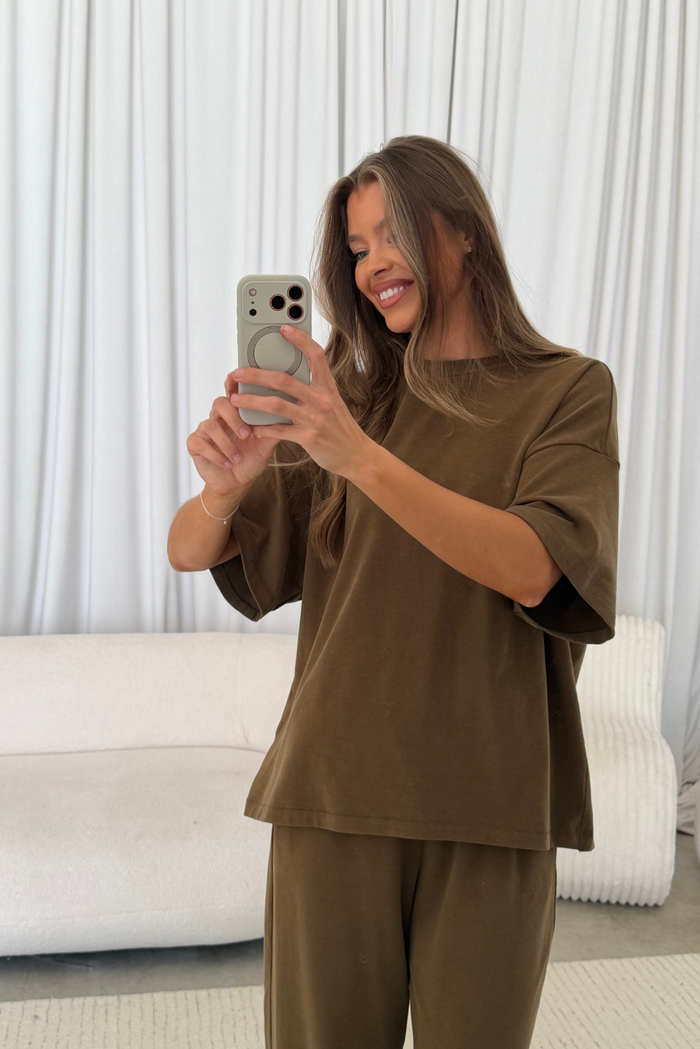 Robyn Butter Brushed Knit Loose Fit Tee in Fatigue