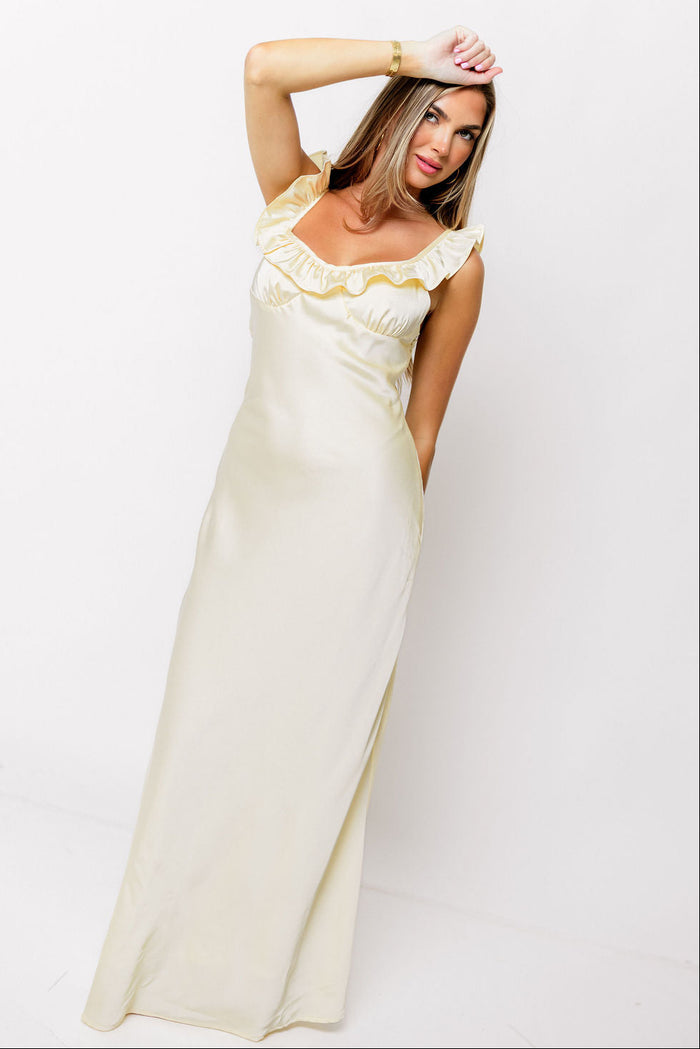 Romie Satin Maxi Dress in Yellow