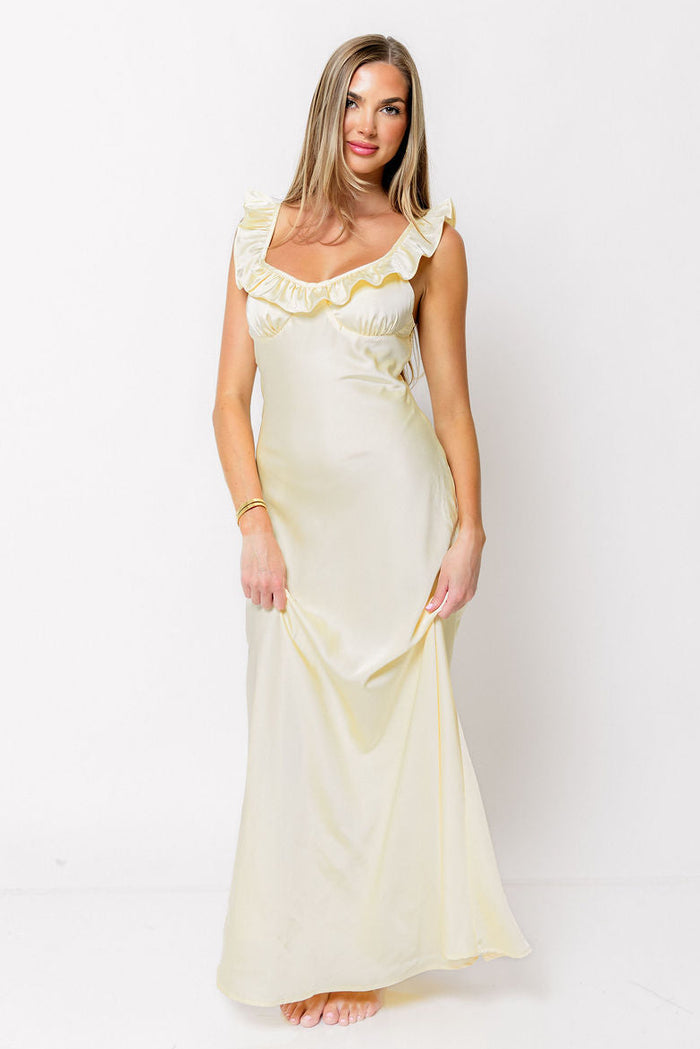 Romie Satin Maxi Dress in Yellow