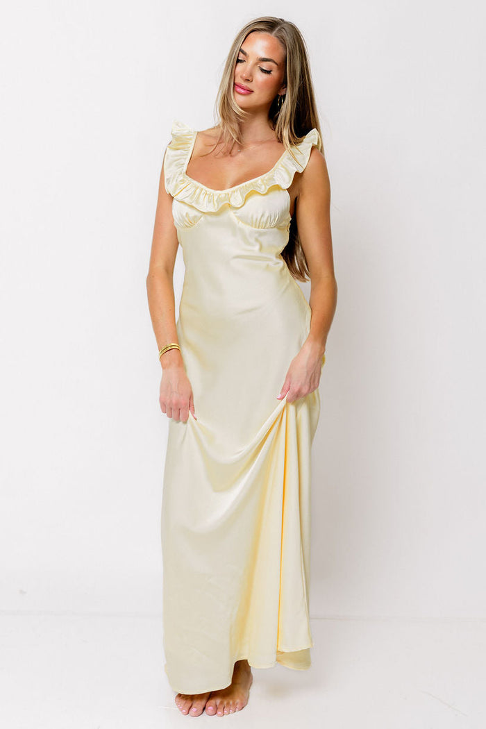 Romie Satin Maxi Dress in Yellow