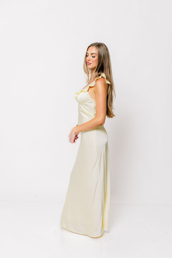 Romie Satin Maxi Dress in Yellow