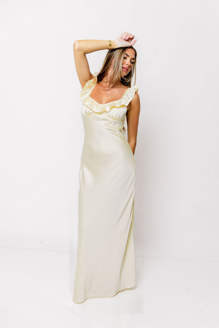 Romie Satin Maxi Dress in Yellow