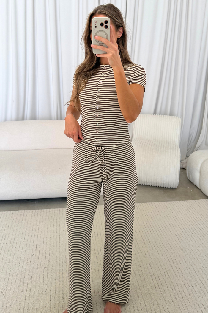 Ronnie Striped Set in Brown/Ivory