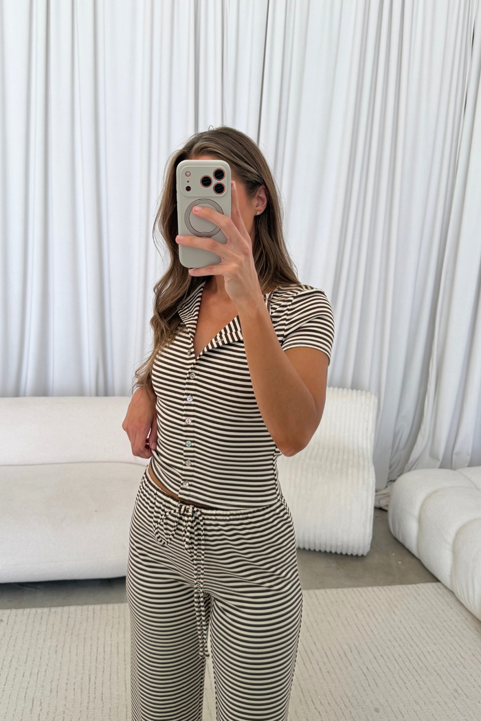 Ronnie Striped Set in Brown/Ivory