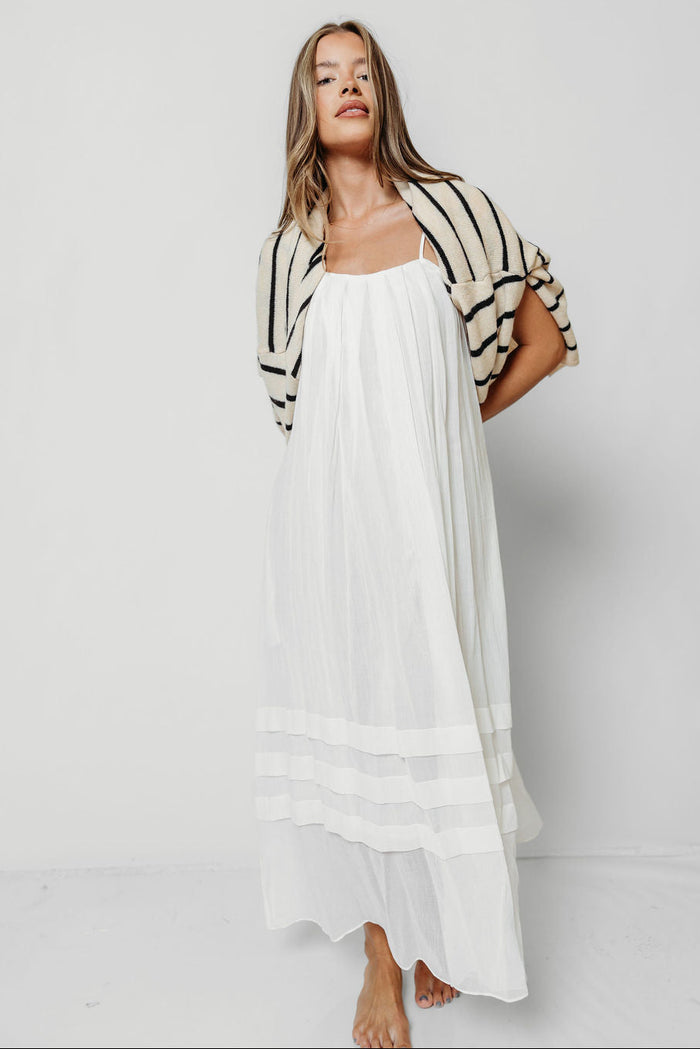 Rosalyn 100% Cotton Pleated Maxi Dress in Off-White