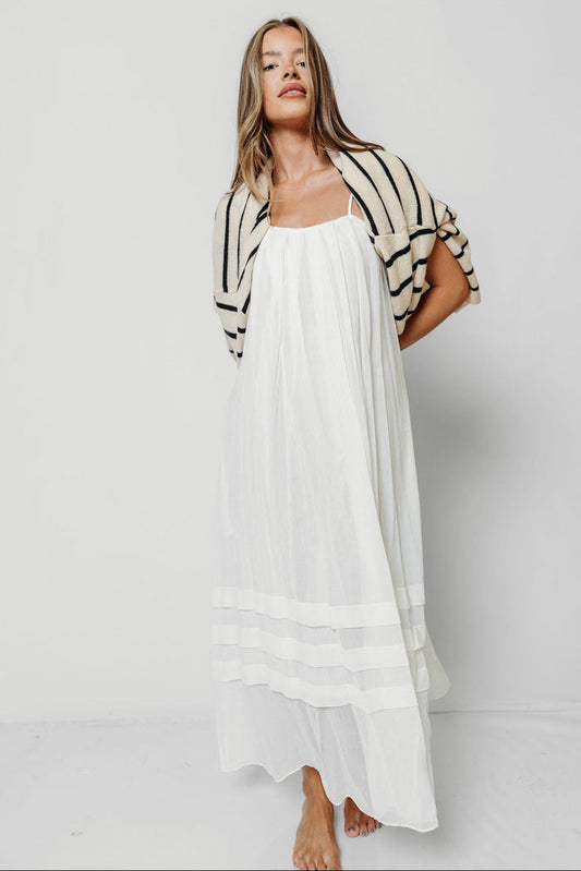 Rosalyn 100% Cotton Pleated Maxi Dress in Off-White