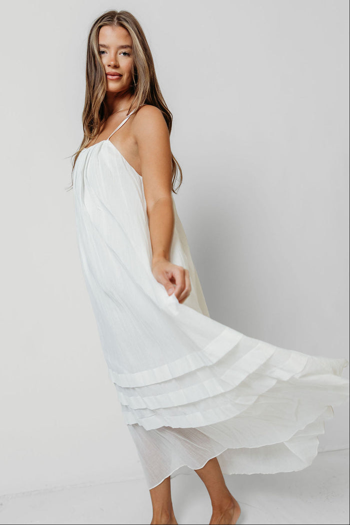 Rosalyn 100% Cotton Pleated Maxi Dress in Off-White
