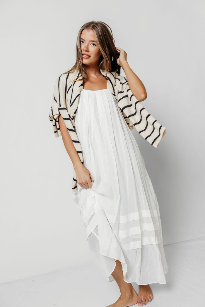 Rosalyn 100% Cotton Pleated Maxi Dress in Off-White