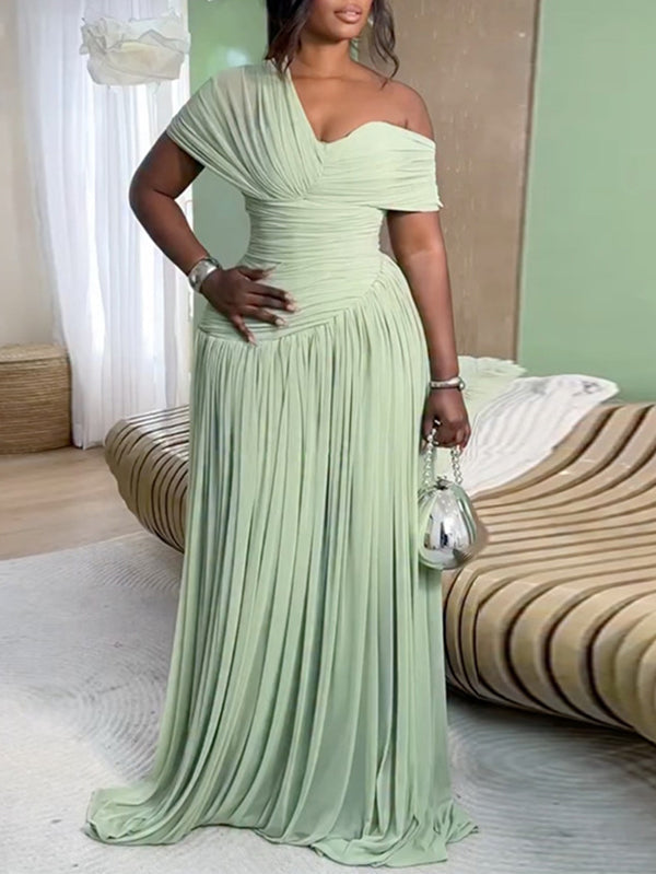 Ruched Asymmetric Maxi Dress