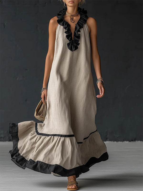 Ruffle Contrast Sleeveless Dress