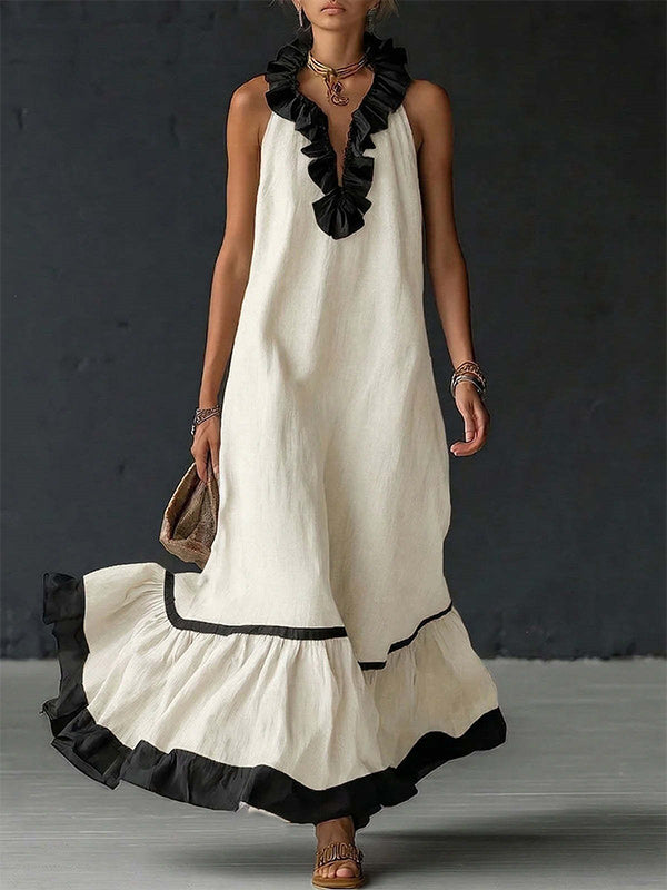 Ruffle Contrast Sleeveless Dress