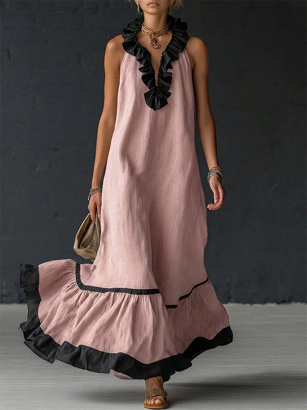 Ruffle Contrast Sleeveless Dress